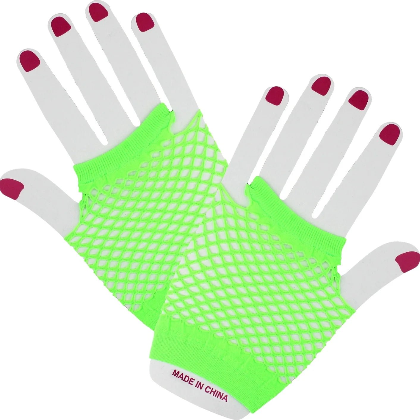 Lime Green Short Fingerless Fishnet Gloves - Party Owls