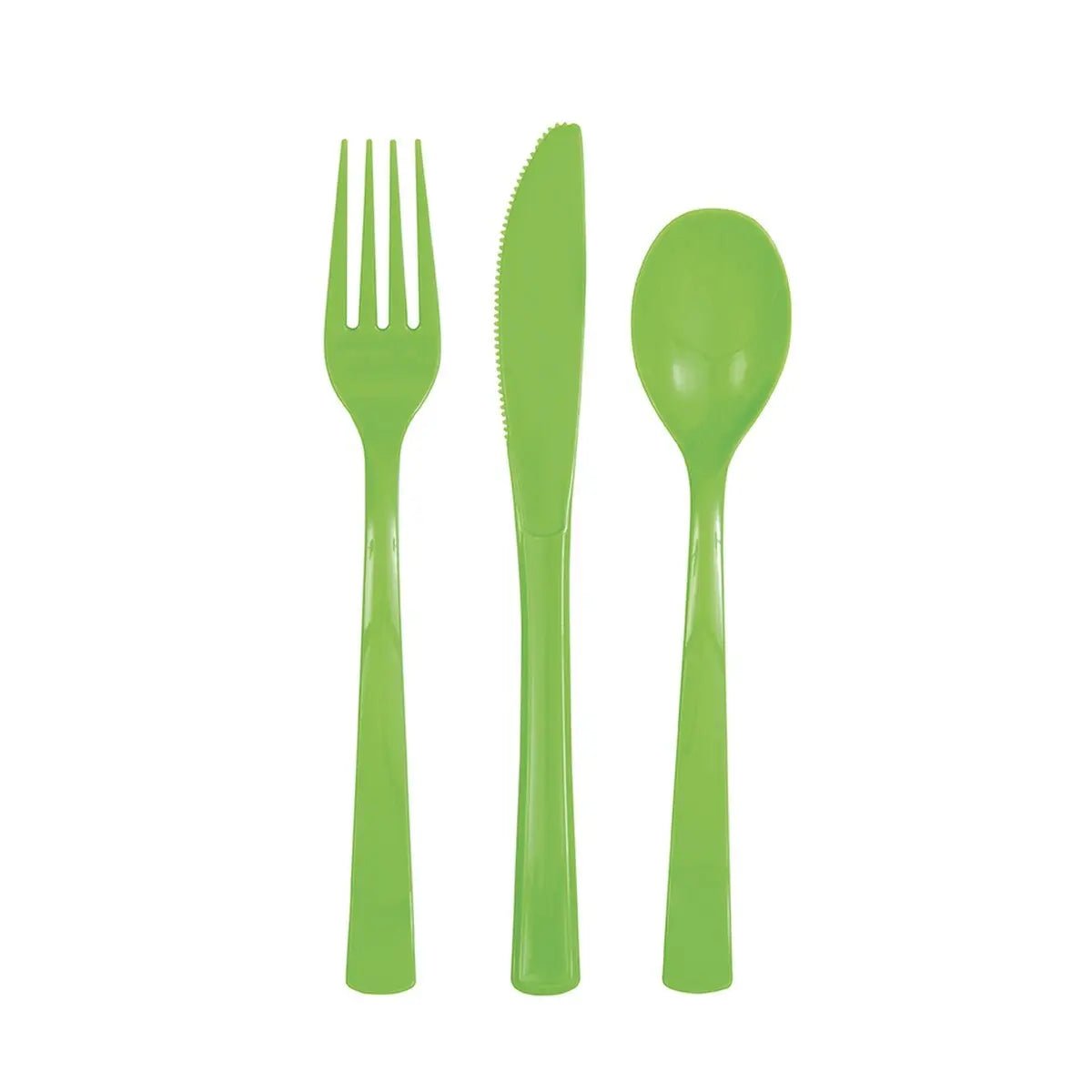 Lime Green Solid Colour Plastic Assorted Cutlery 18pk Reusable - Party Owls