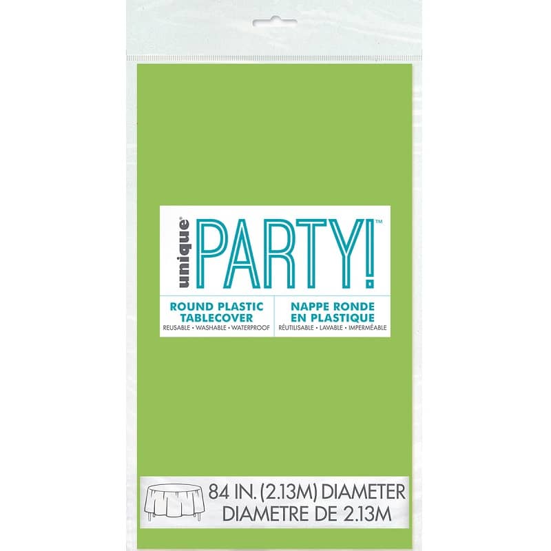 Lime Green Solid Colour Round Plastic Table Cover 213cm (84") - Party Owls