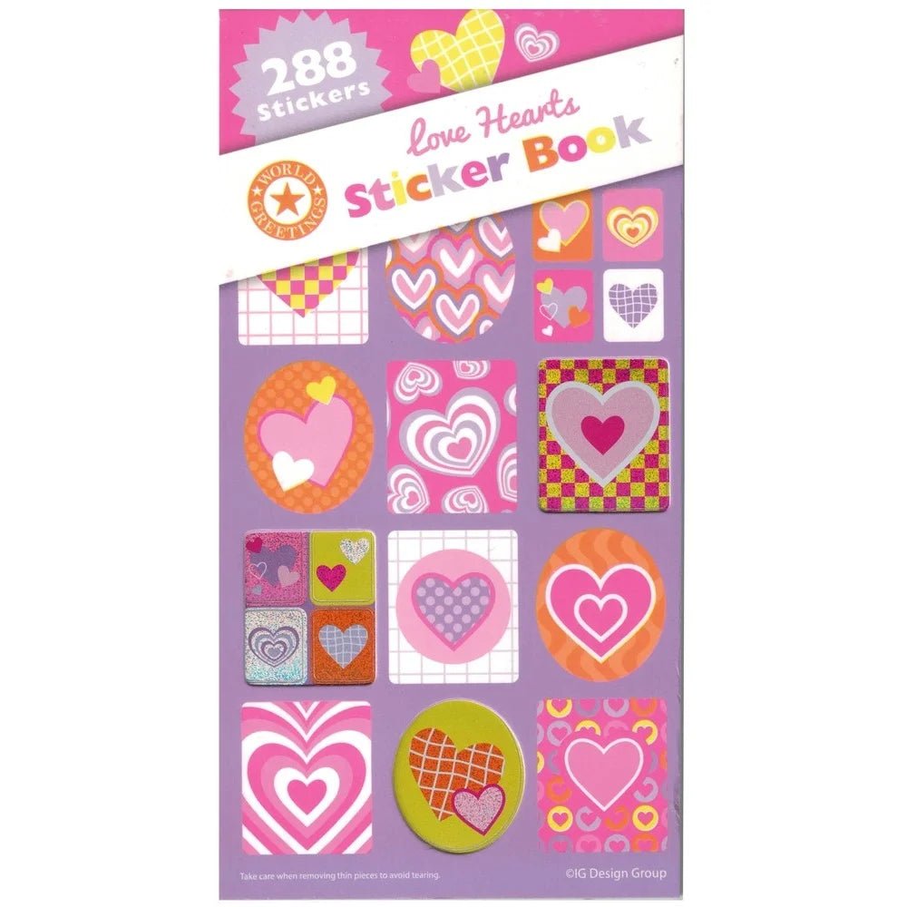 Love Hearts Sticker Book 288pk (12 Sheets) Party Favour - Party Owls