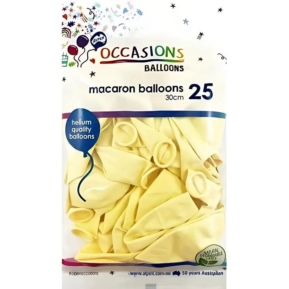 Macaron Lemon Yellow Latex Balloons 30cm (12") 25pk - Party Owls