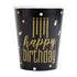 Metallic Black & Gold Happy Birthday Paper Cups 8pk - Party Owls