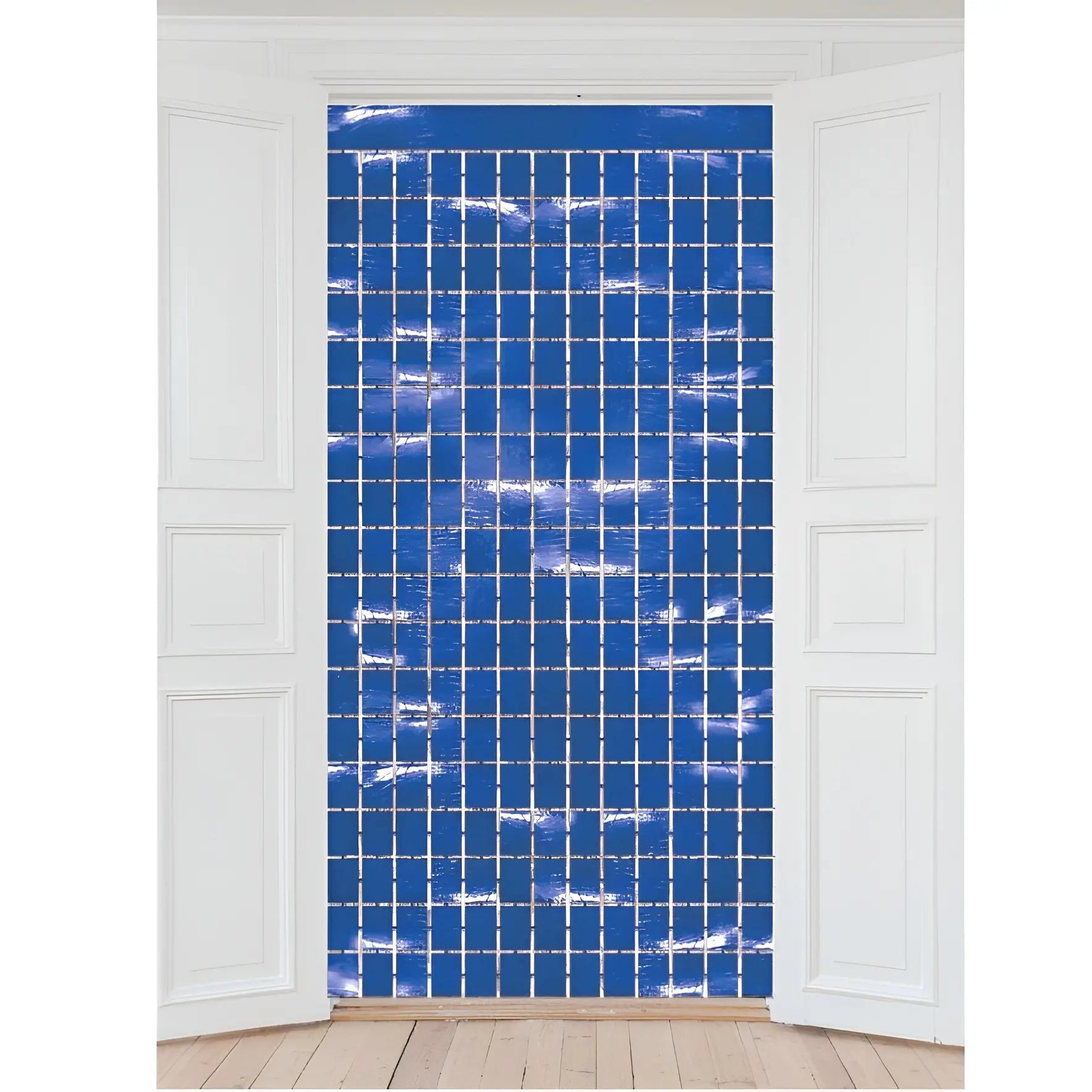 Metallic Blue Foil Square Curtain 90cm x 2m Backdrop - Party Owls