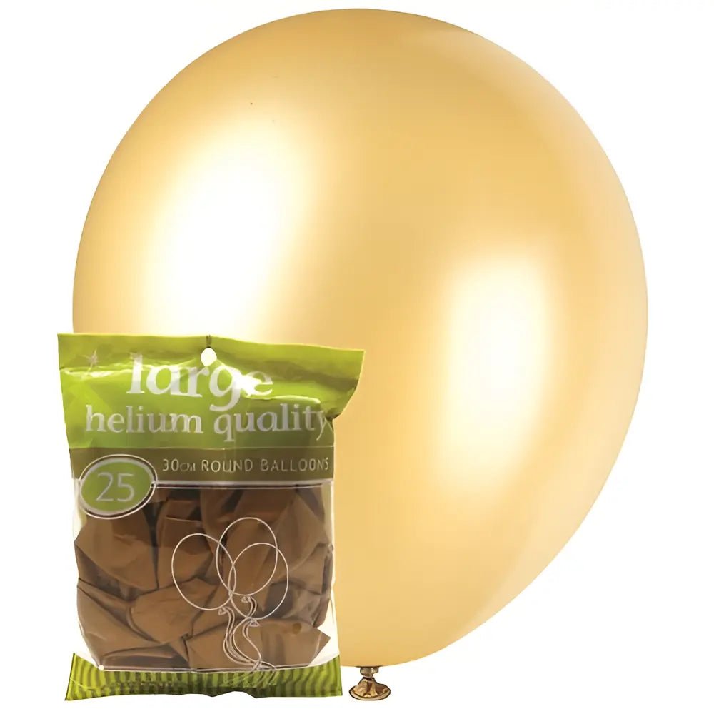 Metallic Gold Solid Colour Latex Balloons 30cm (12") 25pk - Party Owls