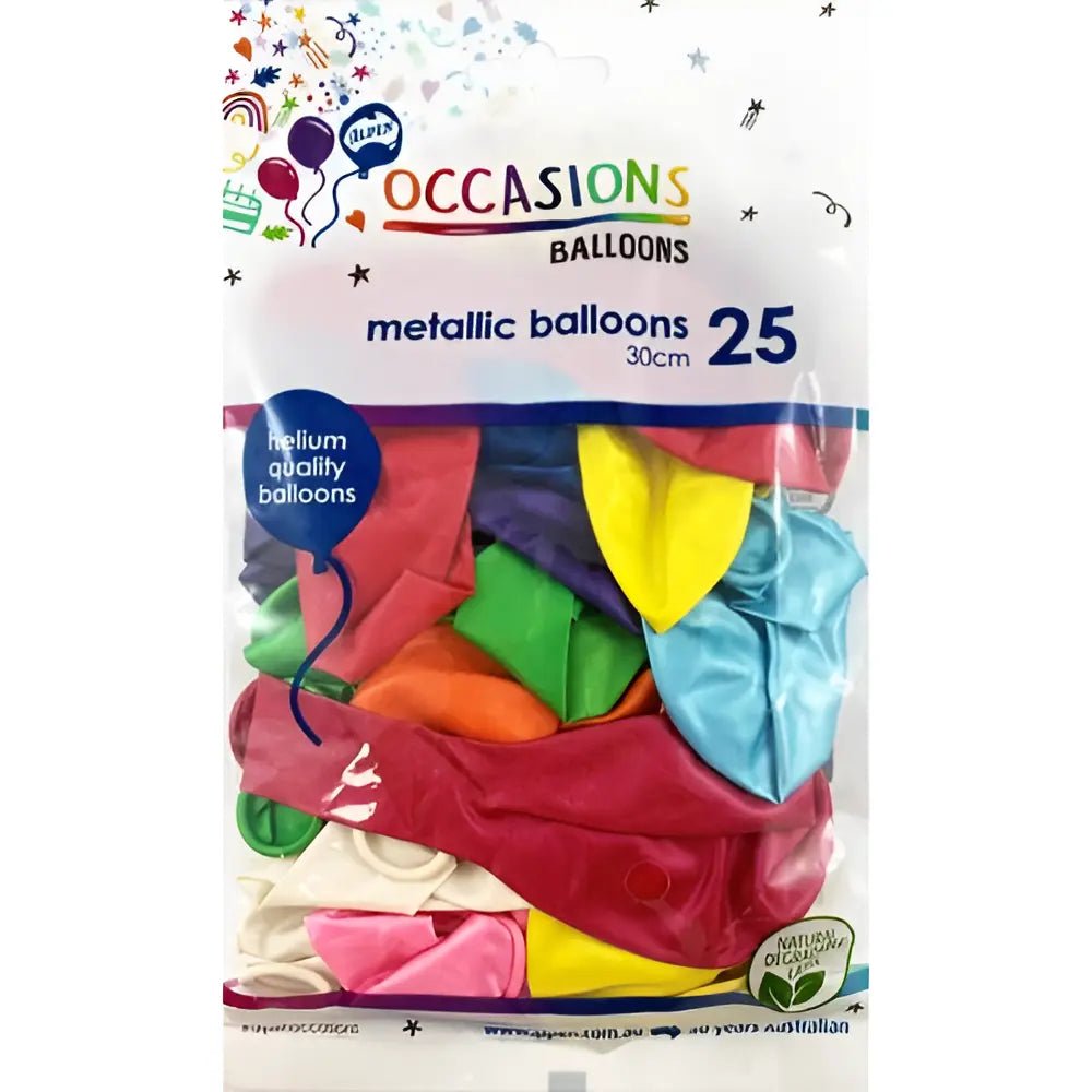 Metallic Multi - colour Latex Balloons 30cm (12") 25pk - Party Owls