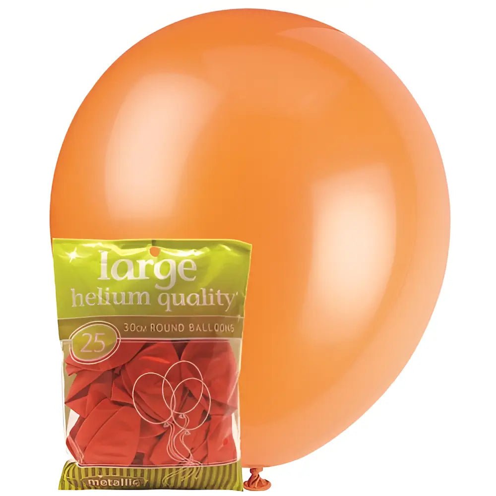 Metallic Orange Solid Colour Latex Balloons 30cm (12") 25pk - Party Owls