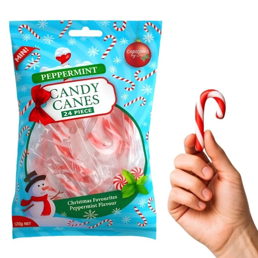 Mini Peppermint Candy Canes 120g Bag 24pcs Red & White Striped - Party Owls