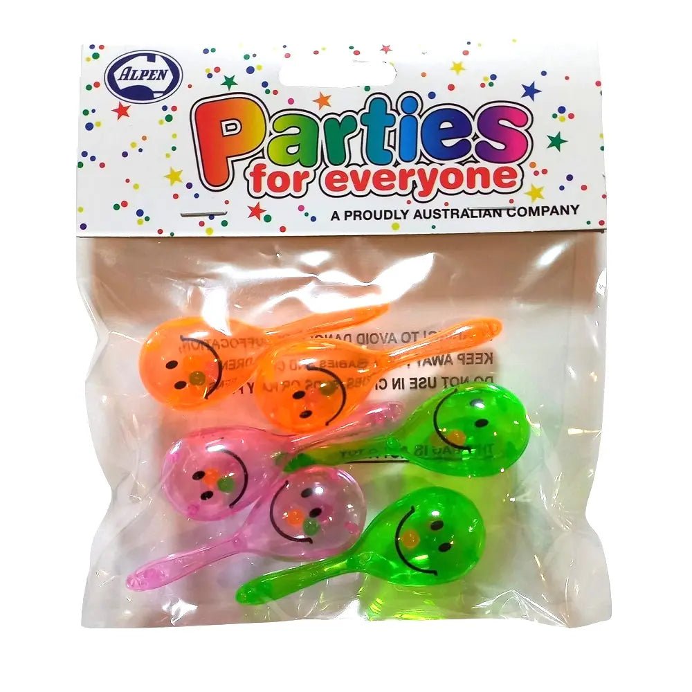 Mini Smile Maracas 6pk Party Favour - Party Owls