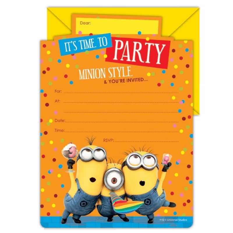 Minions Party Invitations 16pk With Yellow Envelopes - Party Owls