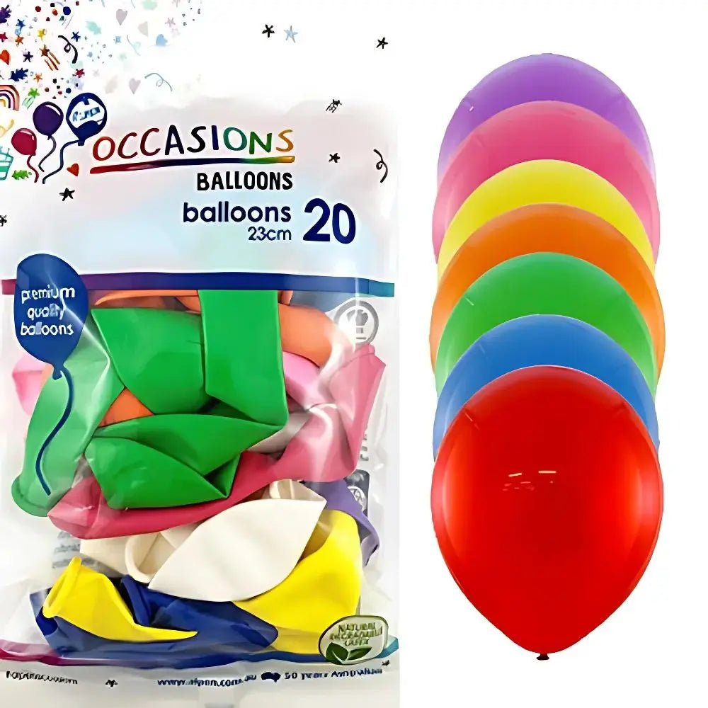 Multicoloured Latex Balloons 23cm (9") 20pk - Party Owls