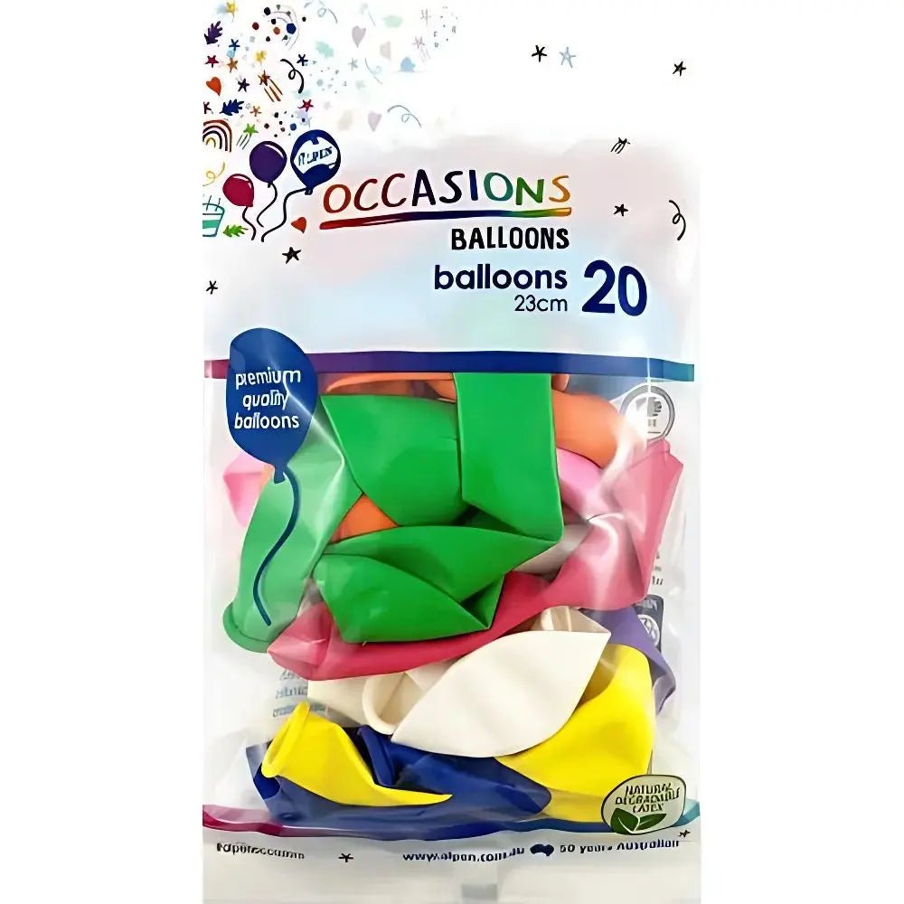 Multicoloured Latex Balloons 23cm (9") 20pk - Party Owls