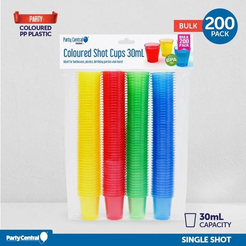 Multicoloured Plastic Shot Glasses 30ml 200pcs Drinkware - Party Owls
