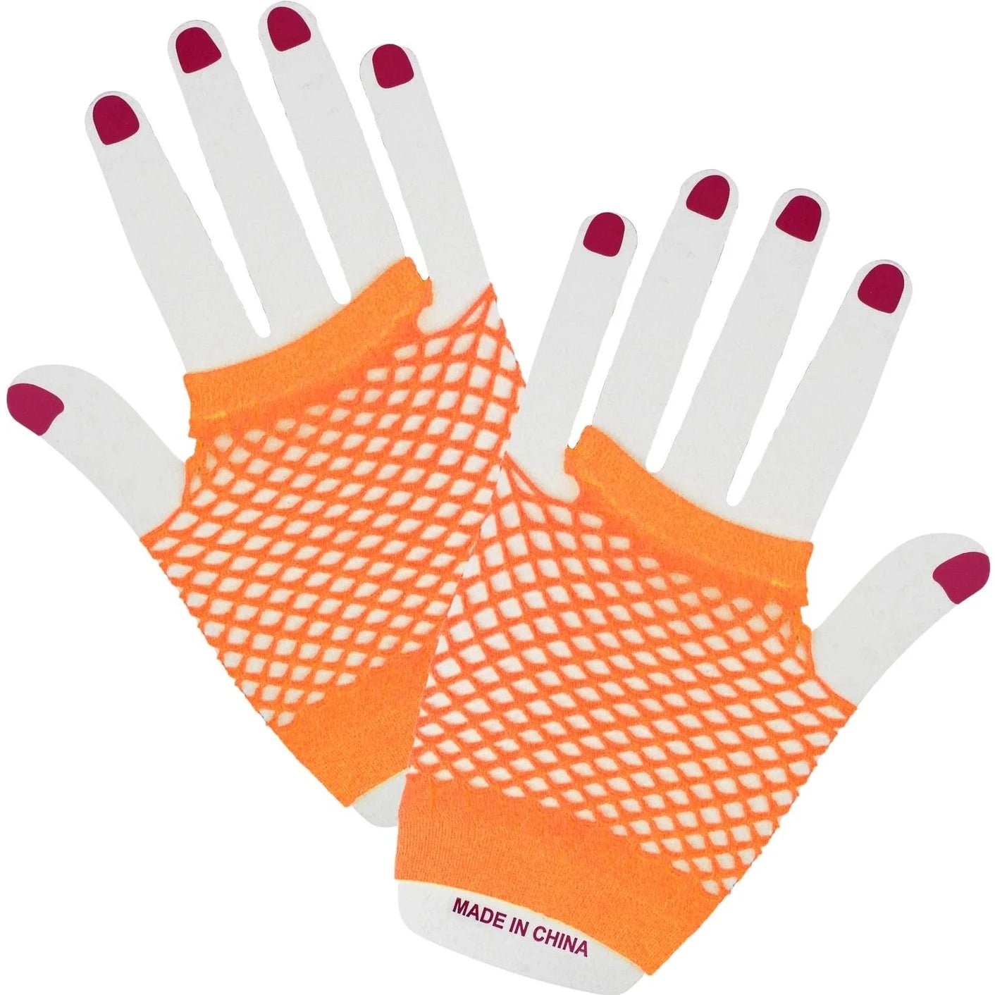 Orange Short Fingerless Fishnet Gloves - Party Owls