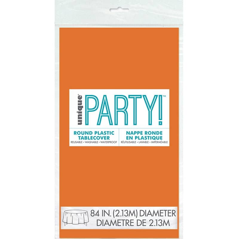 Orange Solid Colour Round Plastic Table Cover 213cm (84") - Party Owls