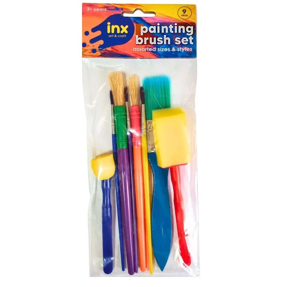 Paint Brushes Set 9pcs Foam & Bristle Assorted Sizes - Party Owls
