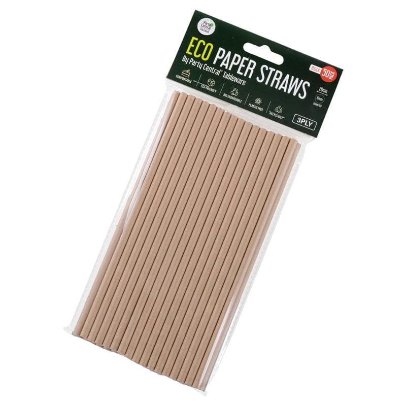 Paper Straws 50pk 20cm x 6mm Eco Friendly - Party Owls