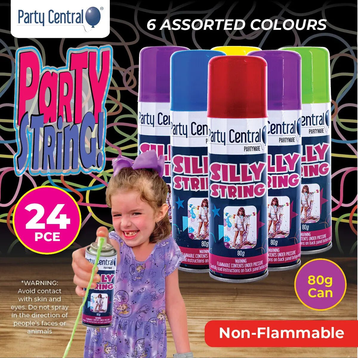 Party String 24pk Crazy String Assorted Colours - Party Owls