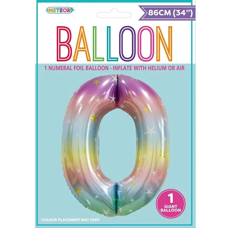 Pastel Rainbow Number 0 Giant Numeral Foil Balloon 86cm (34") - Party Owls