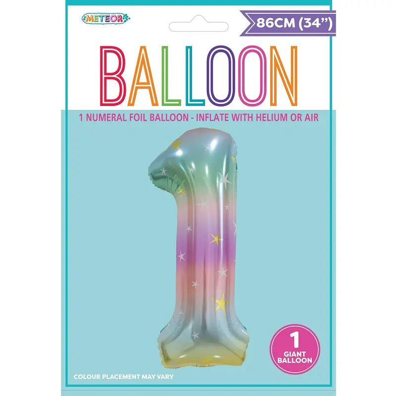 Pastel Rainbow Number 1 Giant Numeral Foil Balloon 86cm (34") - Party Owls