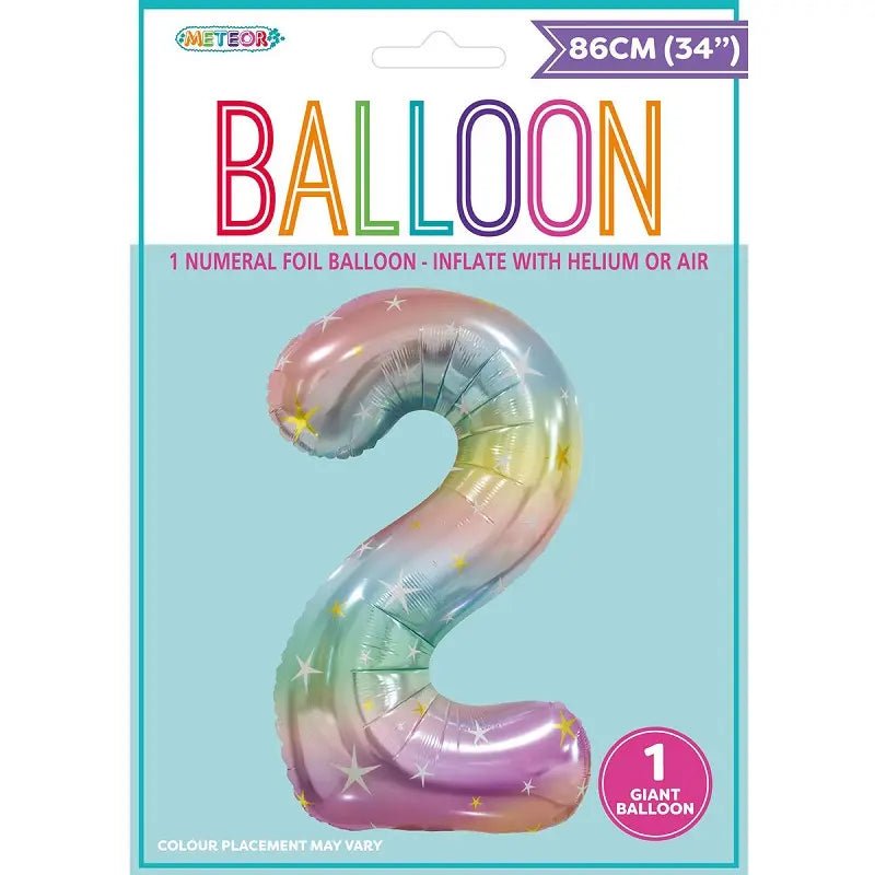Pastel Rainbow Number 2 Giant Numeral Foil Balloon 86cm (34") - Party Owls