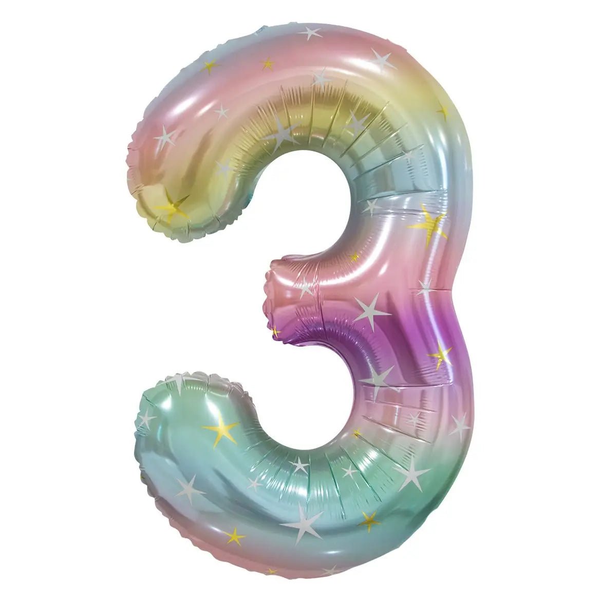 Pastel Rainbow Number 3 Giant Numeral Foil Balloon 86cm (34") - Party Owls