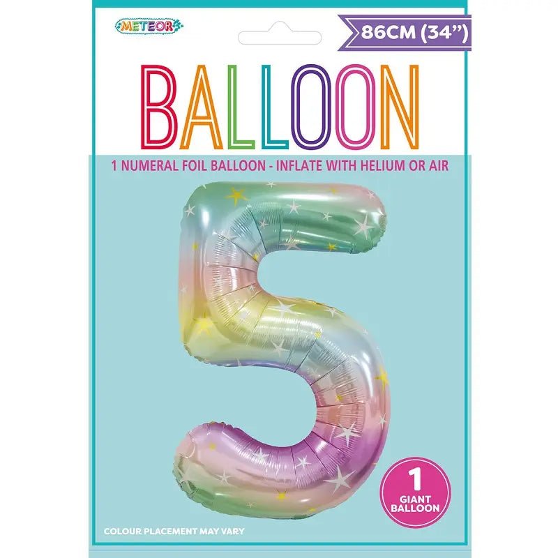 Pastel Rainbow Number 5 Giant Numeral Foil Balloon 86cm (34") - Party Owls