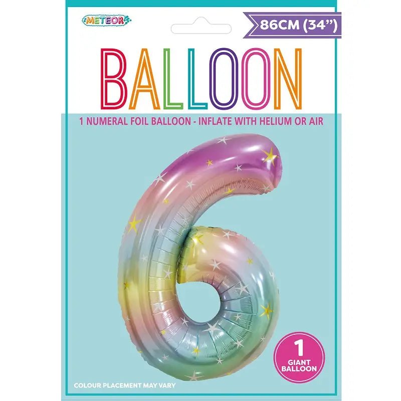 Pastel Rainbow Number 6 Giant Numeral Foil Balloon 86cm (34") - Party Owls