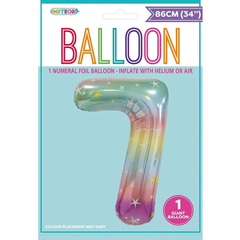 Pastel Rainbow Number 7 Giant Numeral Foil Balloon 86cm (34") - Party Owls