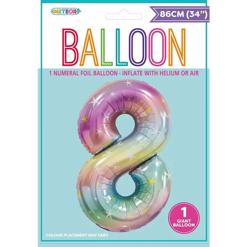 Pastel Rainbow Number 8 Giant Numeral Foil Balloon 86cm (34") - Party Owls