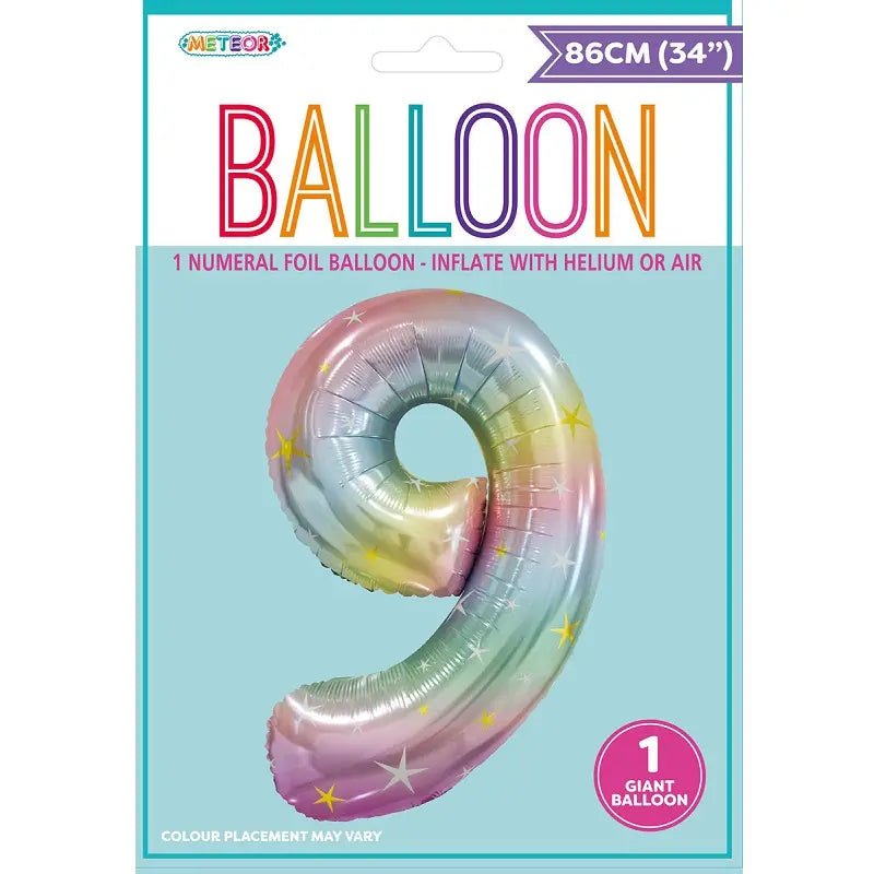 Pastel Rainbow Number 9 Giant Numeral Foil Balloon 86cm (34") - Party Owls