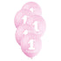 Pink 1st Birthday Stars Pearl Latex Balloons 30cm (12") 5pcs - Party Owls