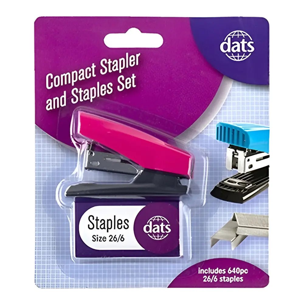 Pink Compact Stapler And Staples Set (640pcs 26/6 Staples) - Party Owls