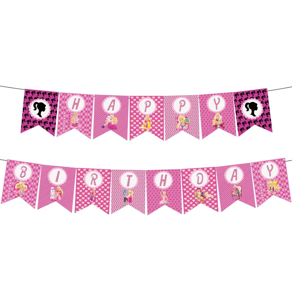 Pink Fashion Girl Paper Bunting Flags 15pcs - Happy Birthday - Party Owls