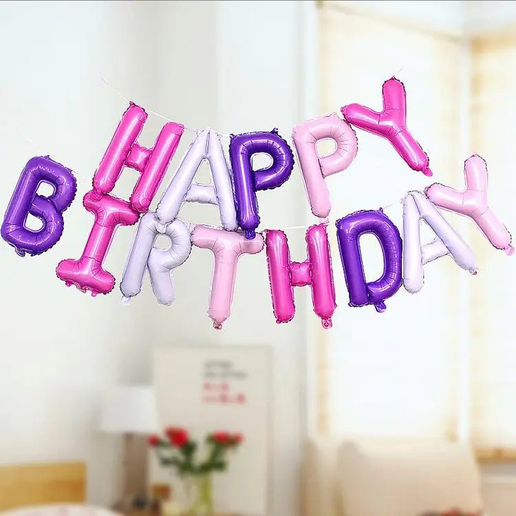 Pink Purple "Happy Birthday" Foil Letter Balloons Banner Kit 40cm (16") Pastel - Party Owls