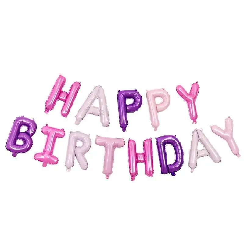 Pink Purple "Happy Birthday" Foil Letter Balloons Banner Kit 40cm (16") Pastel - Party Owls