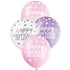 Pink Purple White Happy Birthday Latex Balloons 30cm (12") 6pcs - Party Owls
