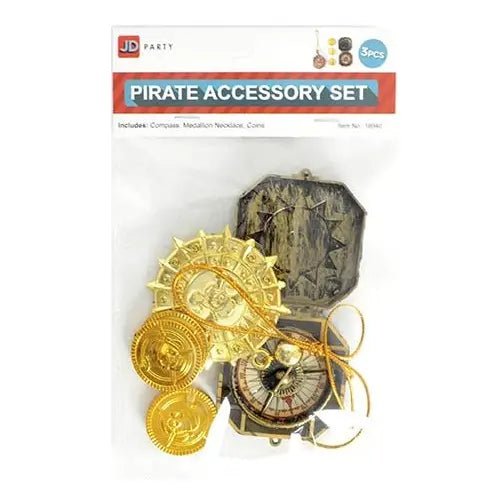 Pirate Accessory Set 3pcs - Medallion Necklace, Compass, Coins - Party Owls
