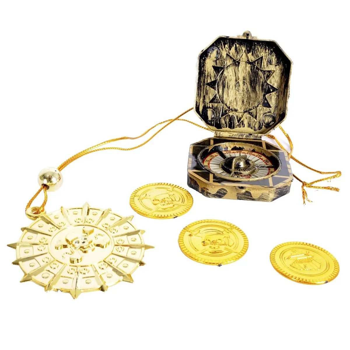 Pirate Accessory Set 3pcs - Medallion Necklace, Compass, Coins - Party Owls