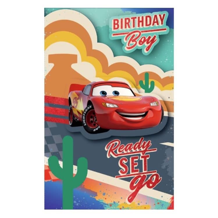 Premium Disney Cars Birthday Card 12.5cm x 20cm With Blue Envelope - Party Owls