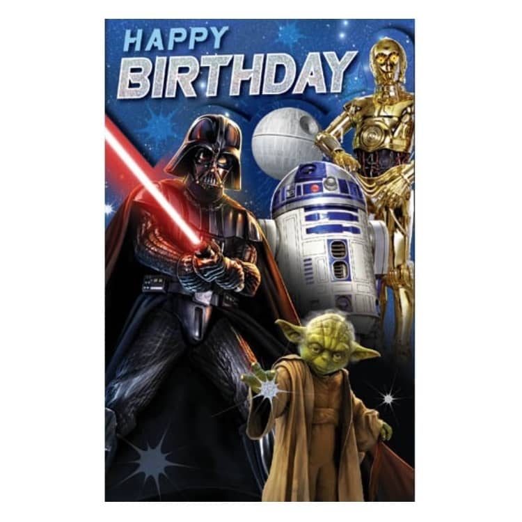 Premium Star Wars Birthday Card 12.5cm x 20cm With Blue Envelope - Party Owls
