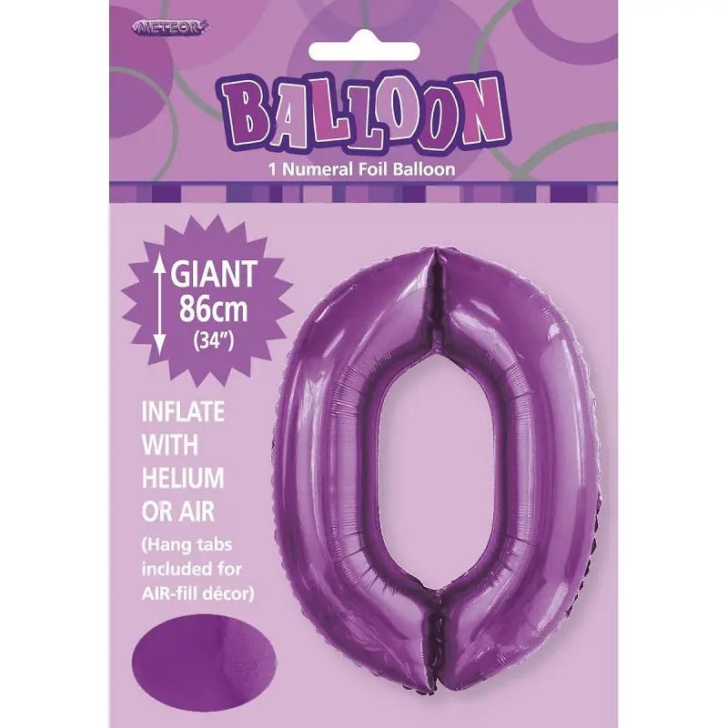 Pretty Purple Number "0" Giant Numeral Foil Balloon 86cm (34") - Party Owls