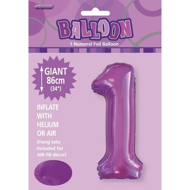 Pretty Purple Number "1" Giant Numeral Foil Balloon 86cm (34") - Party Owls