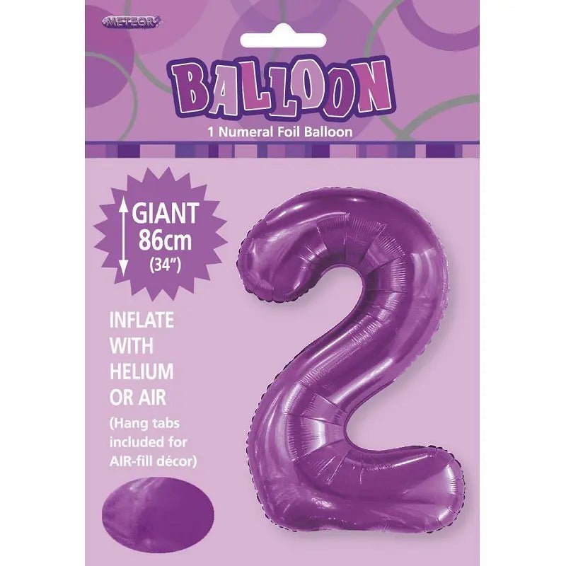 Pretty Purple Number "2" Giant Numeral Foil Balloon 86cm (34") - Party Owls