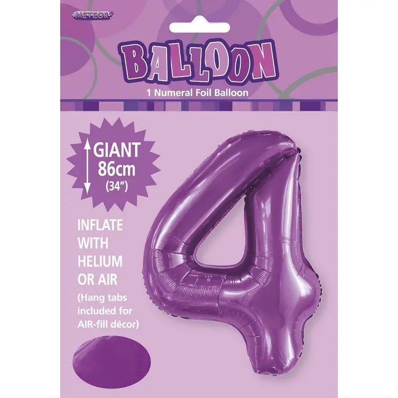 Pretty Purple Number "4" Giant Numeral Foil Balloon 86cm (34") - Party Owls