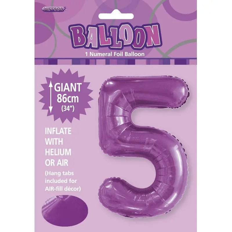 Pretty Purple Number "5" Giant Numeral Foil Balloon 86cm (34") - Party Owls