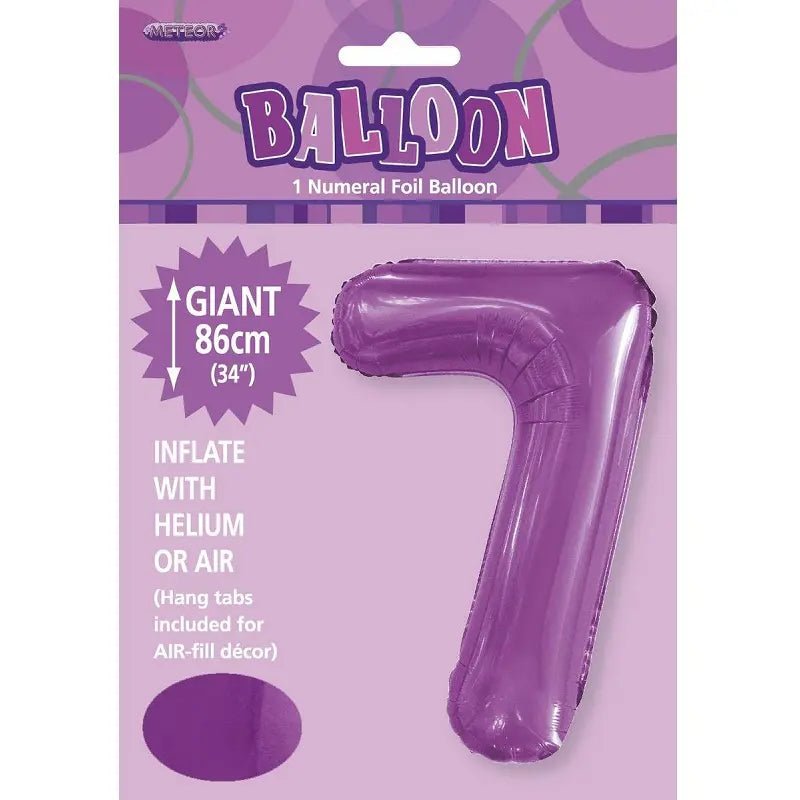 Pretty Purple Number "7" Giant Numeral Foil Balloon 86cm (34") - Party Owls
