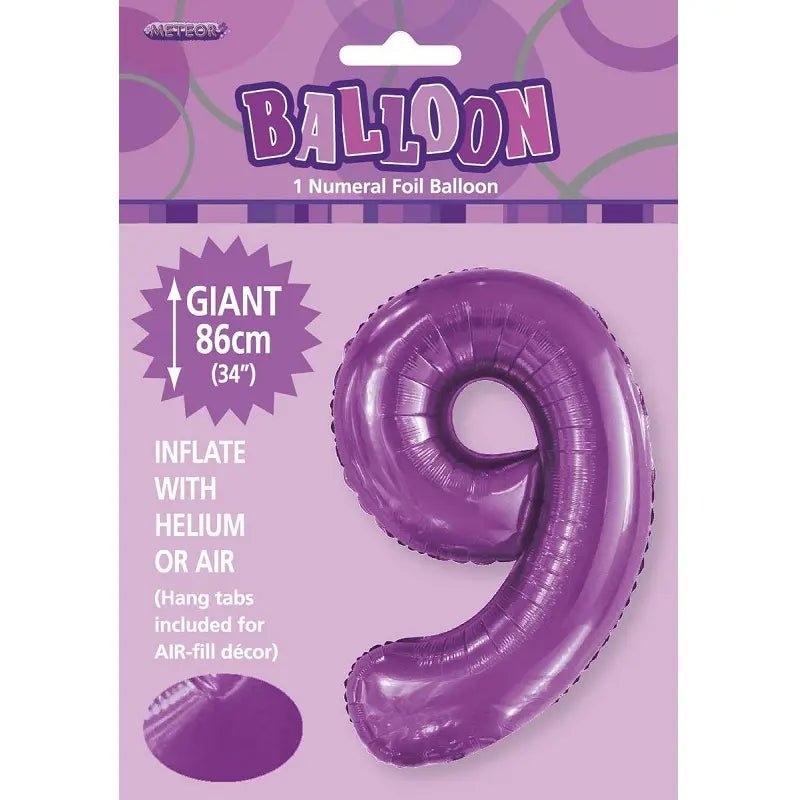 Pretty Purple Number "9" Giant Numeral Foil Balloon 86cm (34") - Party Owls