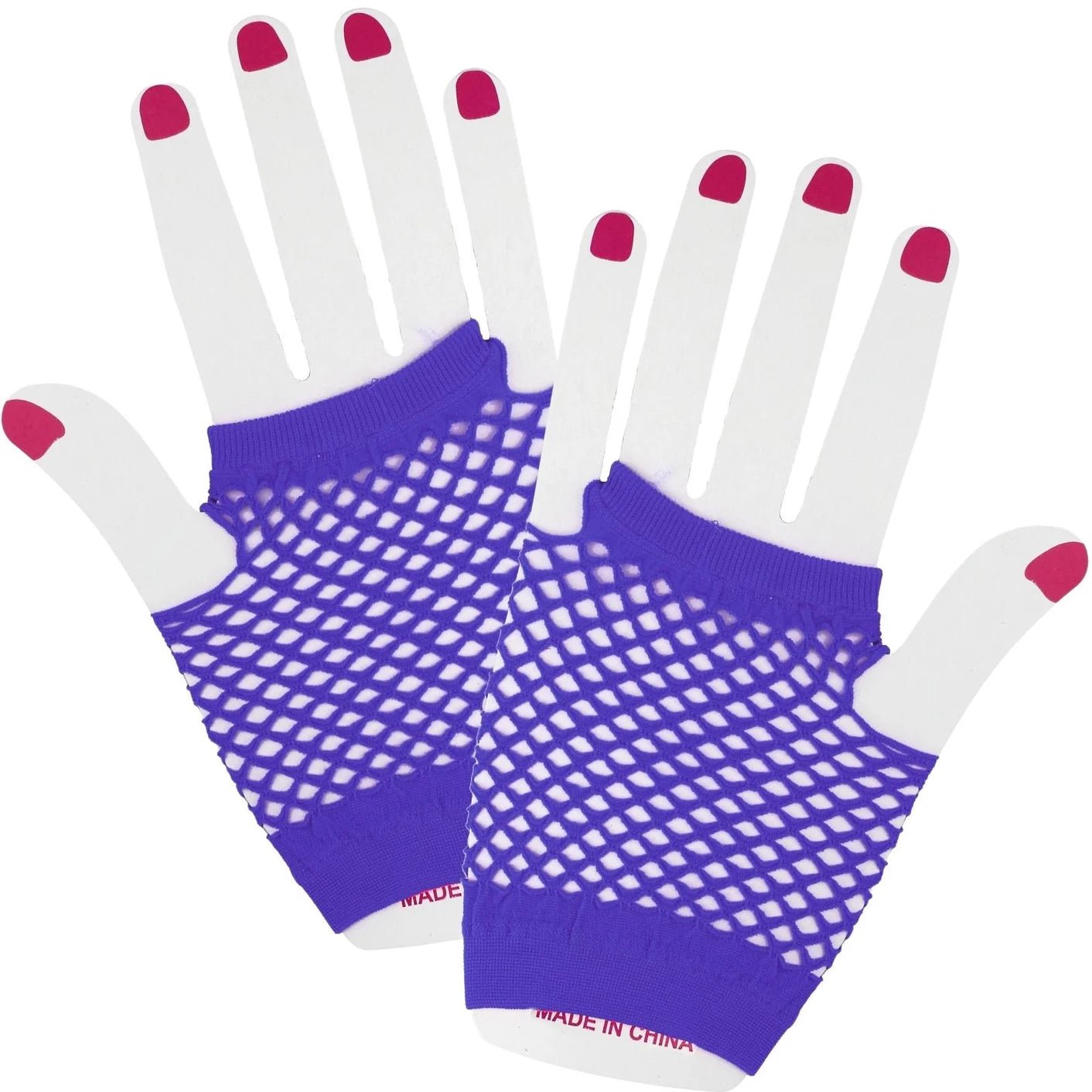 Purple Short Fingerless Fishnet Gloves - Party Owls