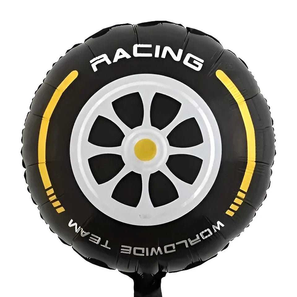 Racing Car Tyre & Wheel Foil Balloon 43cm (17") Round - Party Owls