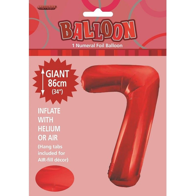Red Number 7 Giant Numeral Foil Balloon 86cm (34") - Party Owls